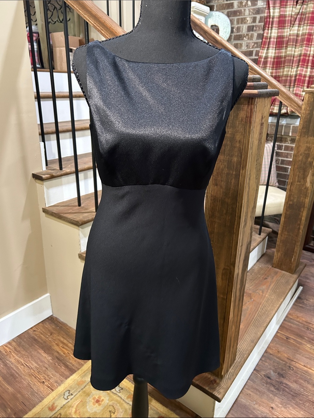 Adrianna Papell Evening 6 Black Boatneck Mini bare back Dress LN